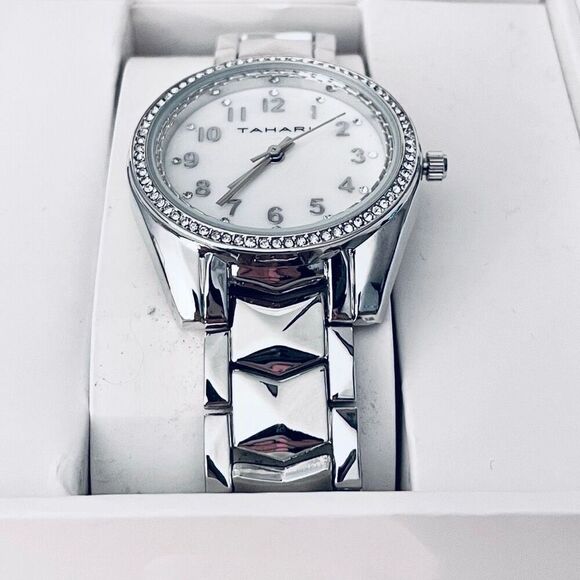 NWT Gorgeous Tahari Silver White Quartz White Dial Stainless Steel Women’s Watch main image 7